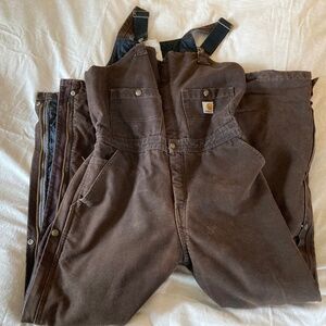 Insulated brown Carhartt overalls, size M